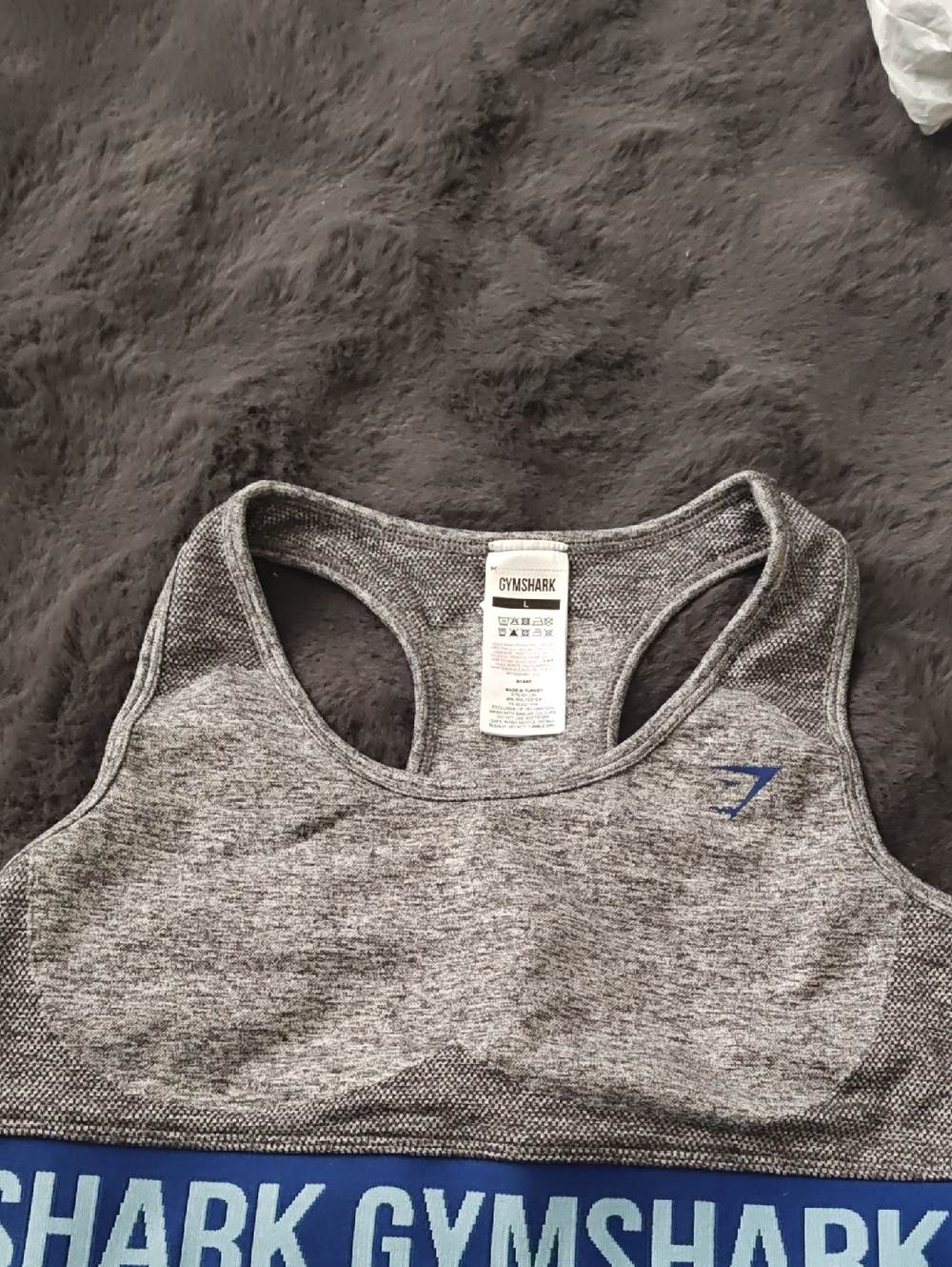 Gymshark Women’s Grey Seamless Sports Bra with Blue Logo